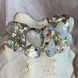 Exquisite Mystic White Quartz + Rainbow Moonstone statement Bracelet